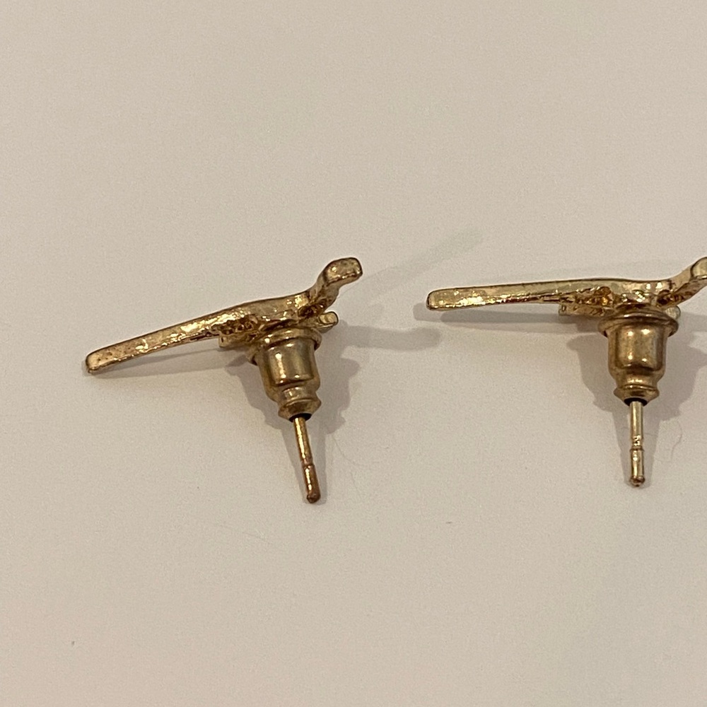 Gold Dinosaur Stud Earrings - Picture 2 of 4